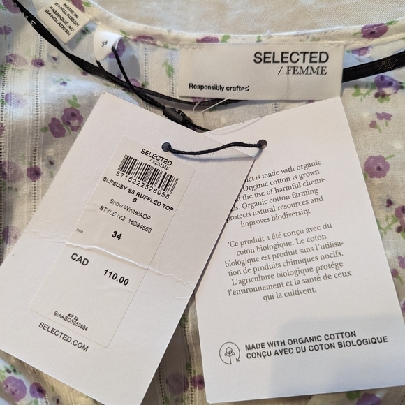 Selected FEMME Susy Ruffled floral blouse top 34 xs - Picture 10 of 16